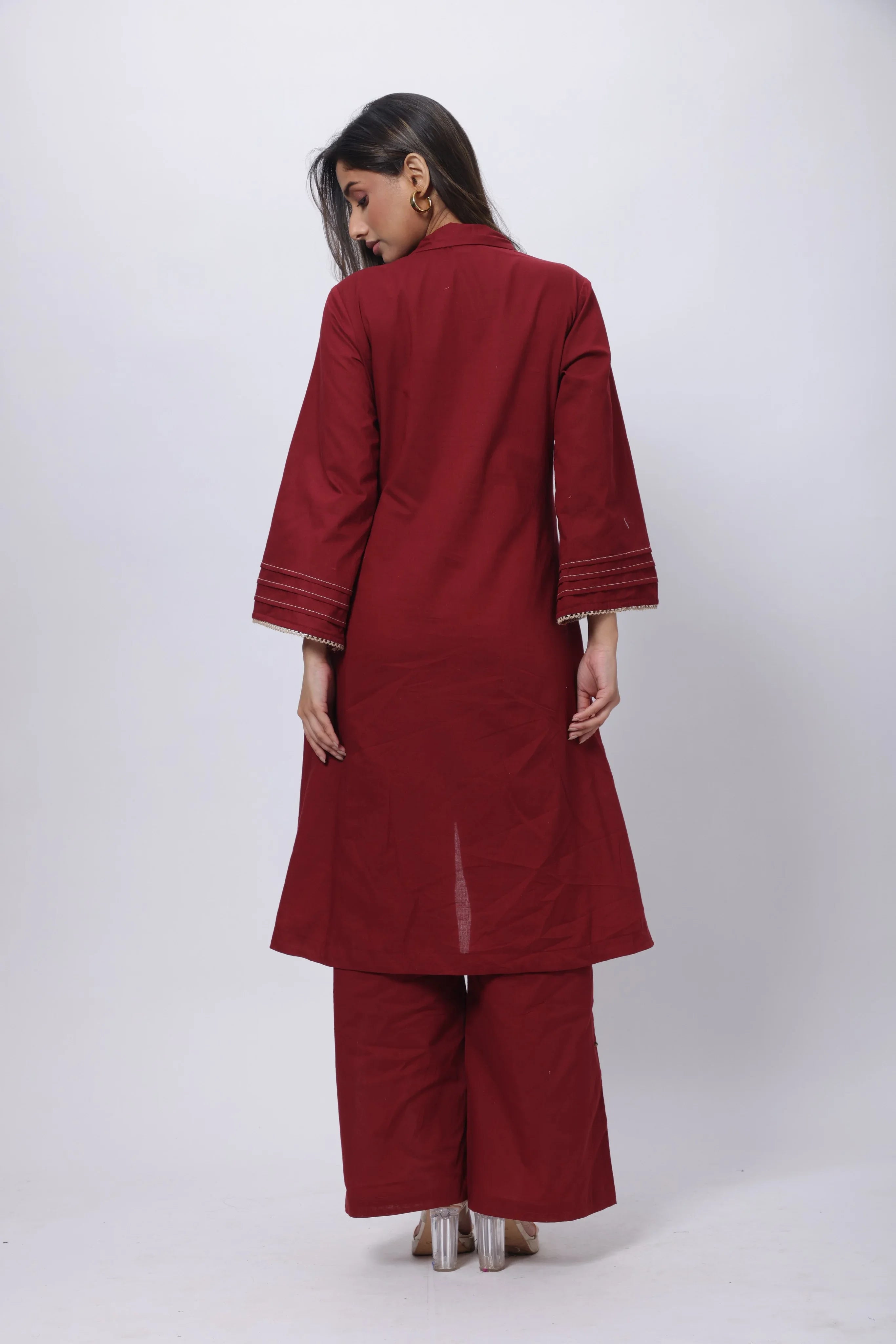 Embroidered Co-ord Set in Maroon