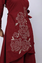 Embroidered Co-ord Set in Maroon