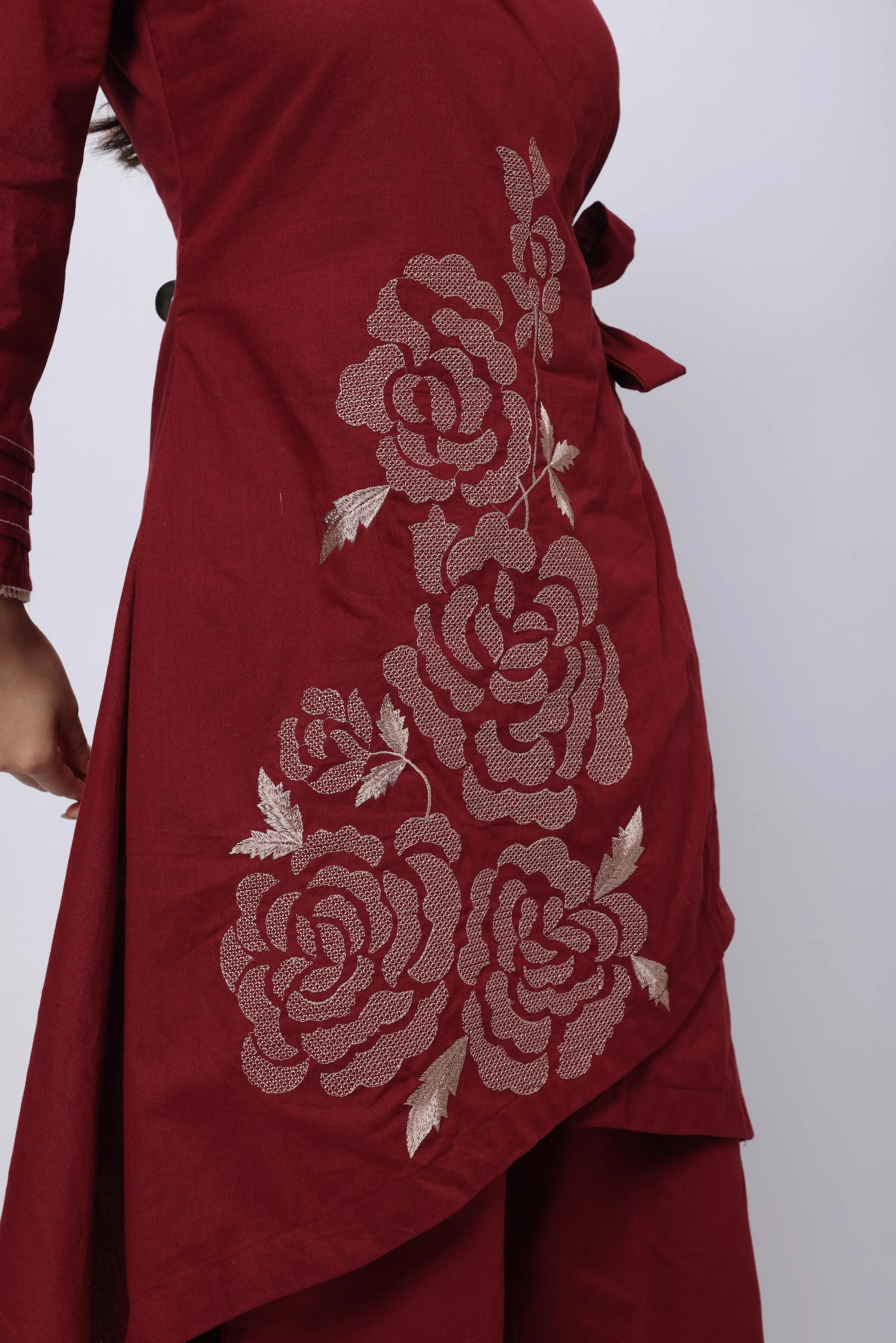 Embroidered Co-ord Set in Maroon