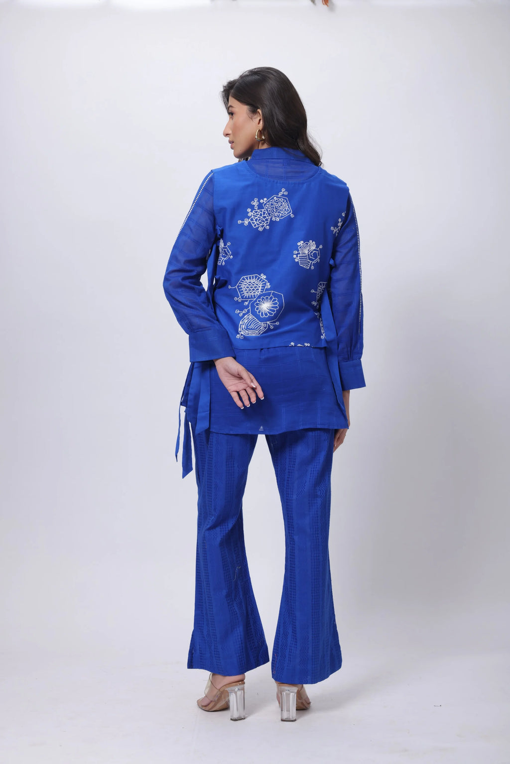 Three Piece Indo Western Set in Electric Blue