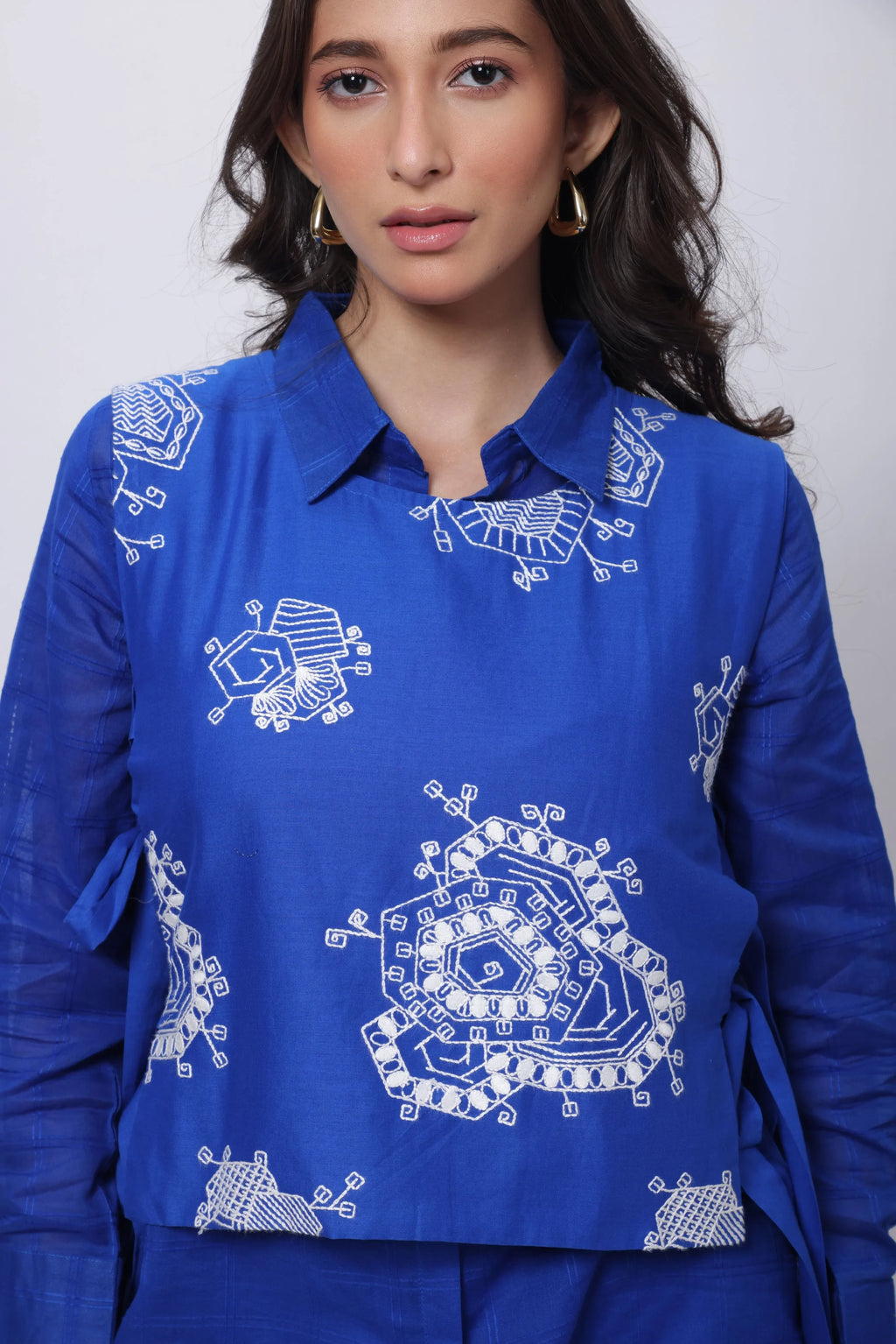 Three Piece Indo Western Set in Electric Blue