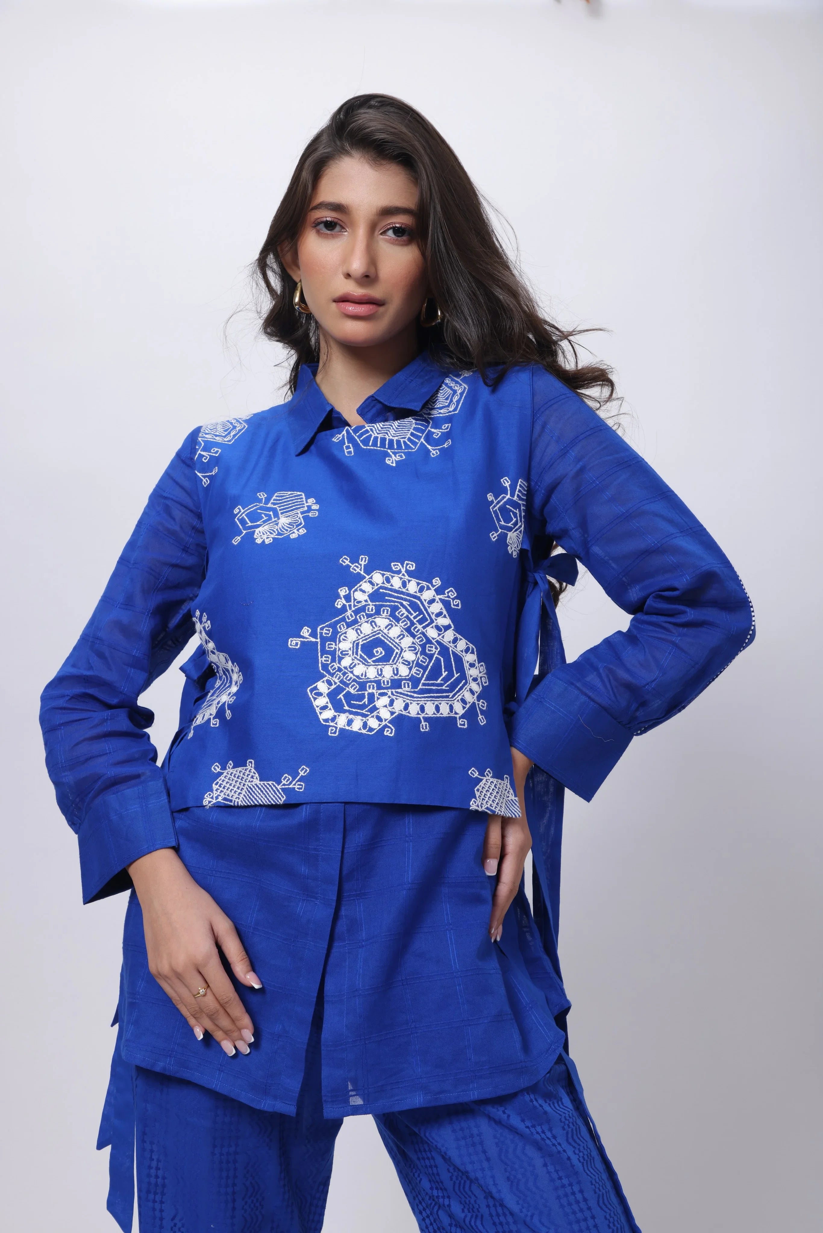 Three Piece Indo Western Set in Electric Blue