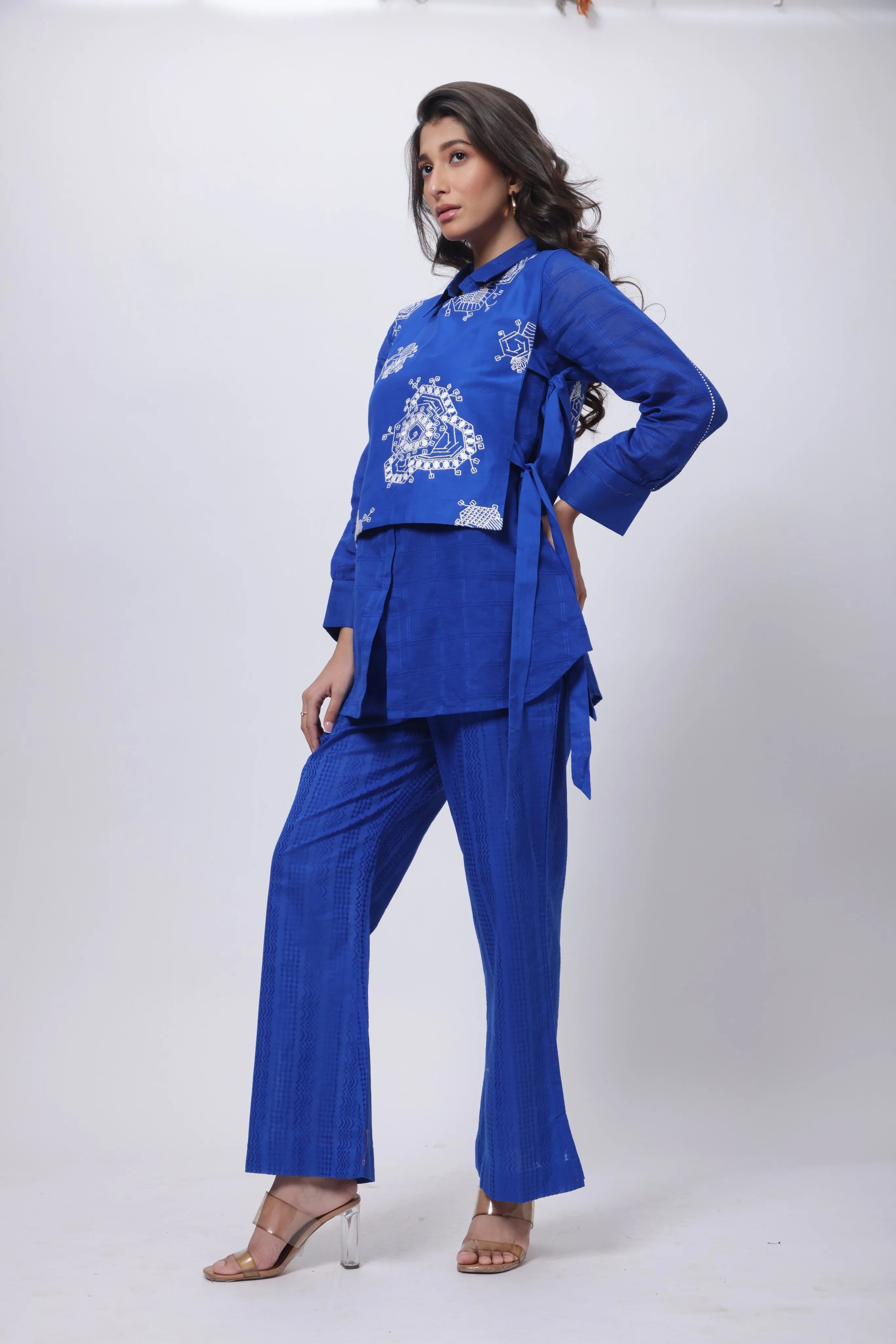 Three Piece Indo Western Set in Electric Blue
