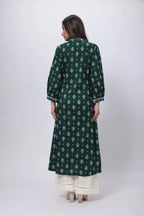 Printed Long Length Kurti in Emerald Green