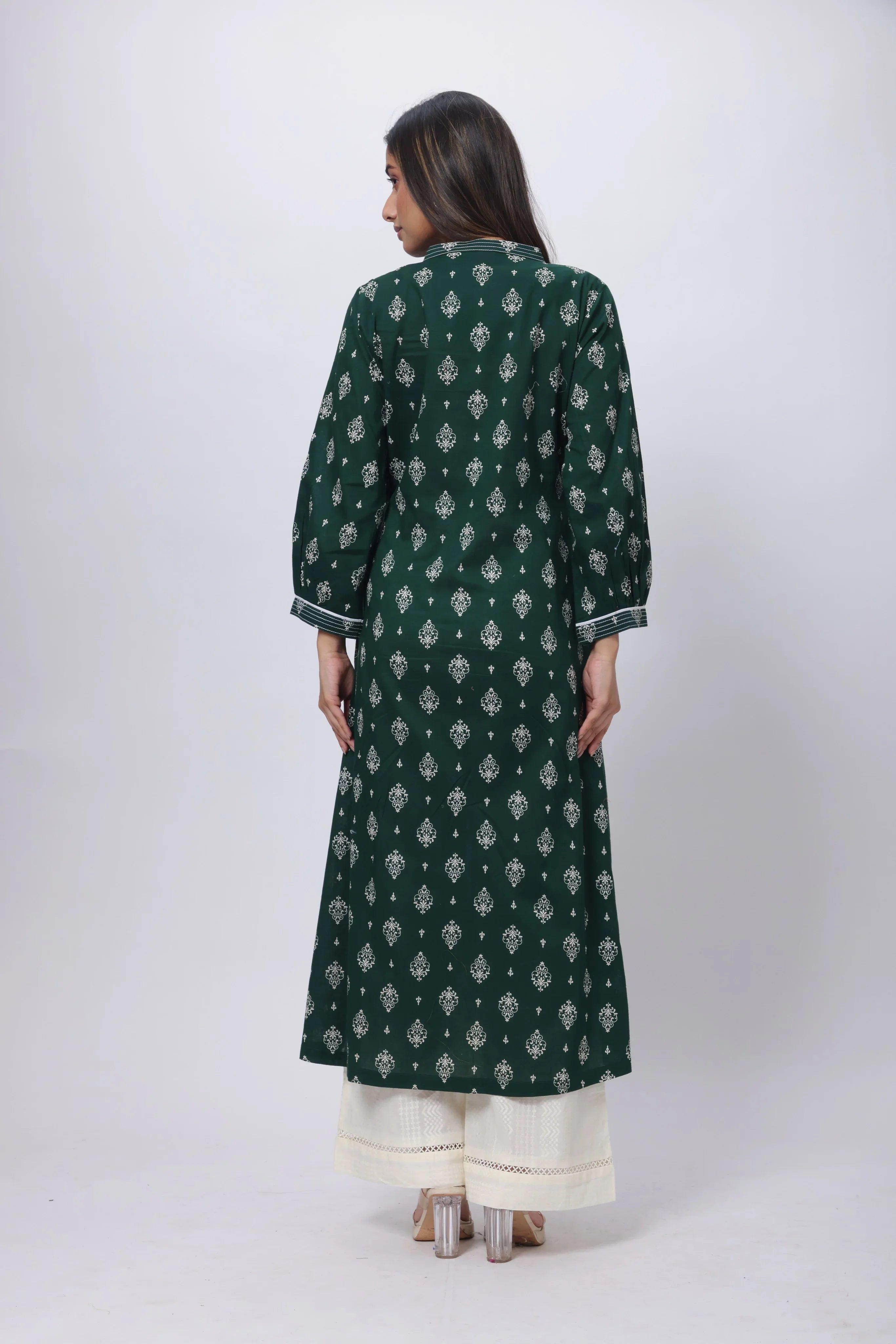 Printed Long Length Kurti in Emerald Green