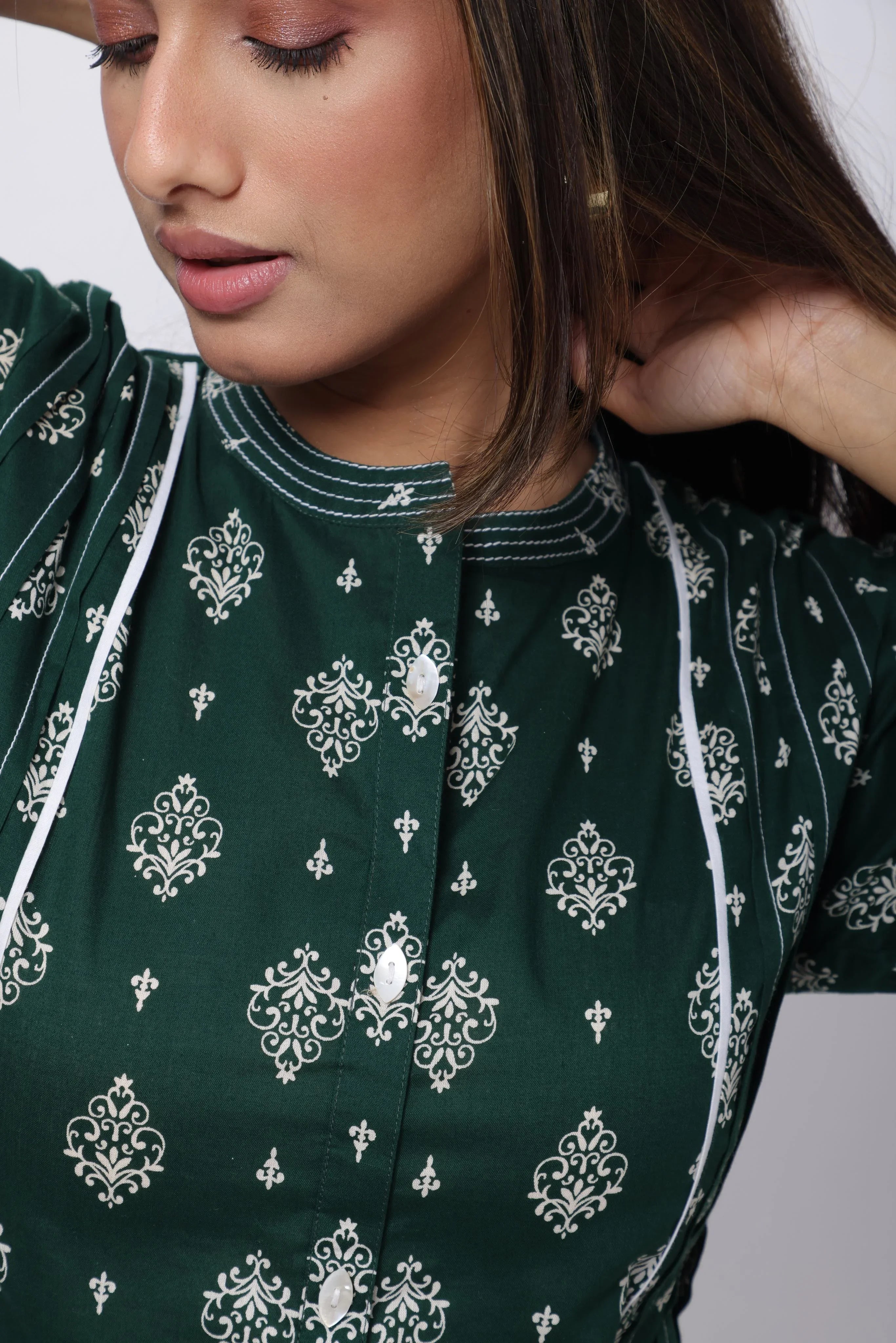 Printed Long Length Kurti in Emerald Green