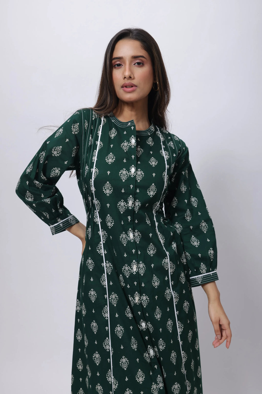 Printed Long Length Kurti in Emerald Green