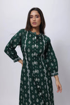 Printed Long Length Kurti in Emerald Green