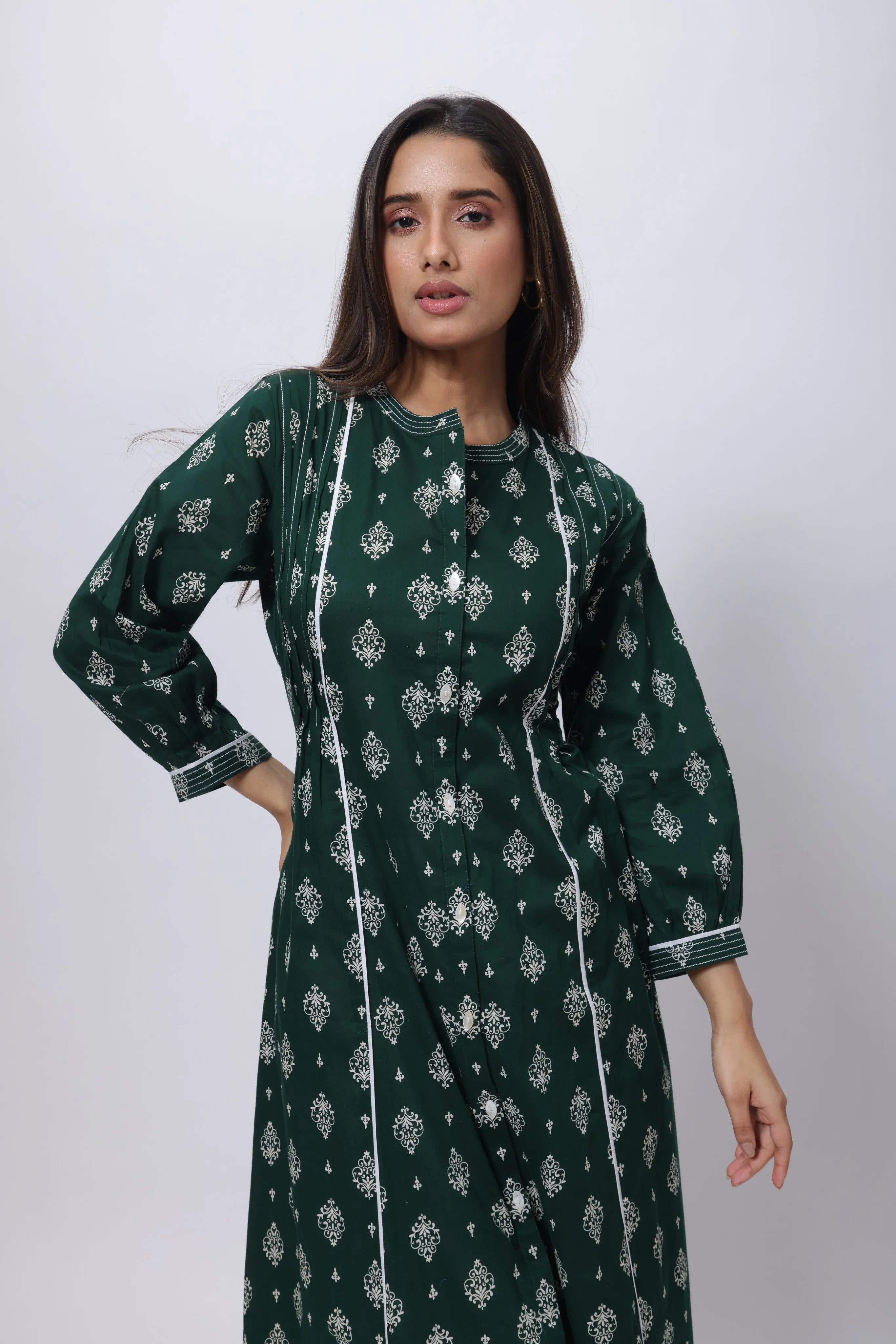 Printed Long Length Kurti in Emerald Green