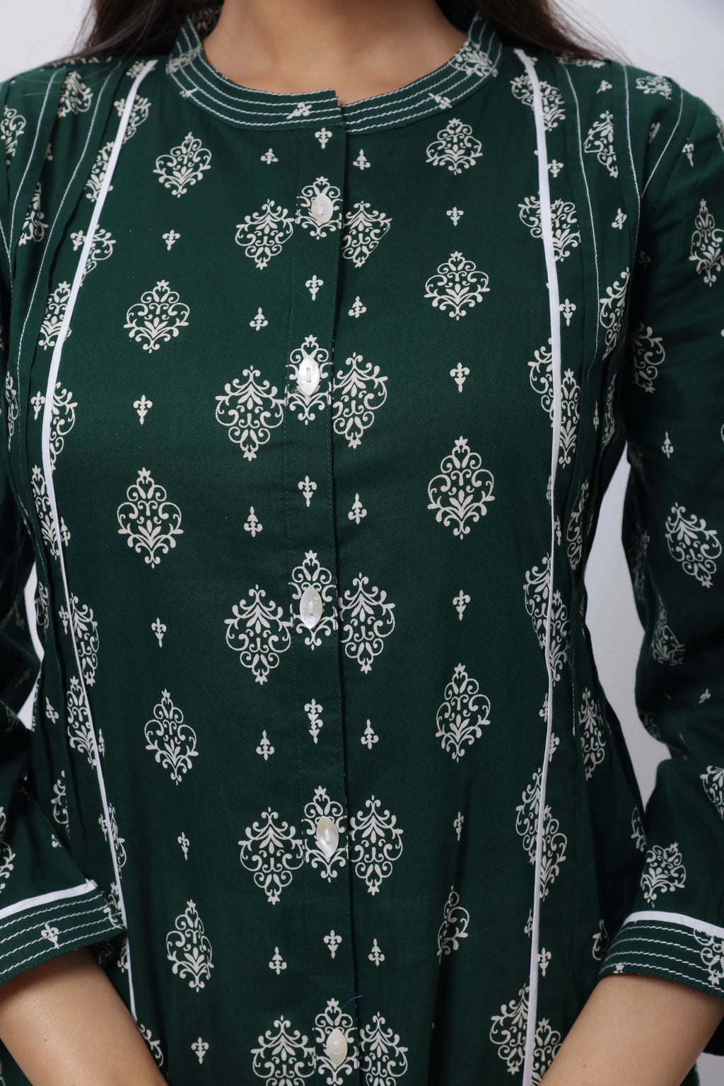 Printed Long Length Kurti in Emerald Green