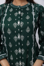 Printed Long Length Kurti in Emerald Green