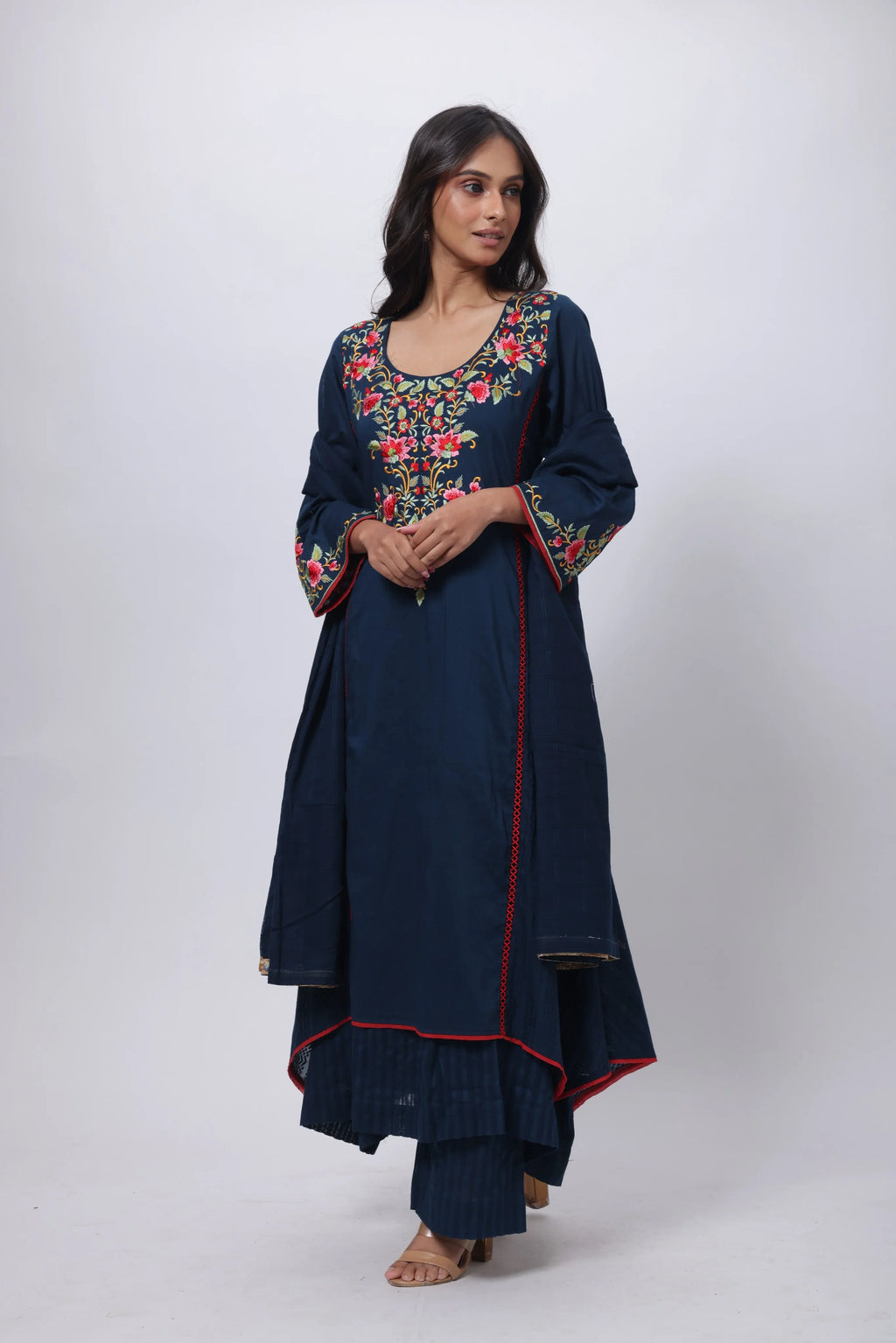 Princess Cut Three Piece Suit Set in Navy Blue