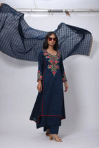 Princess Cut Three Piece Suit Set in Navy Blue