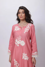 Embroidered Three Piece Suit Set in Onion Pink
