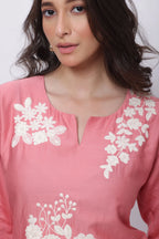Embroidered Three Piece Suit Set in Onion Pink