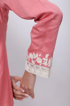 Embroidered Three Piece Suit Set in Onion Pink