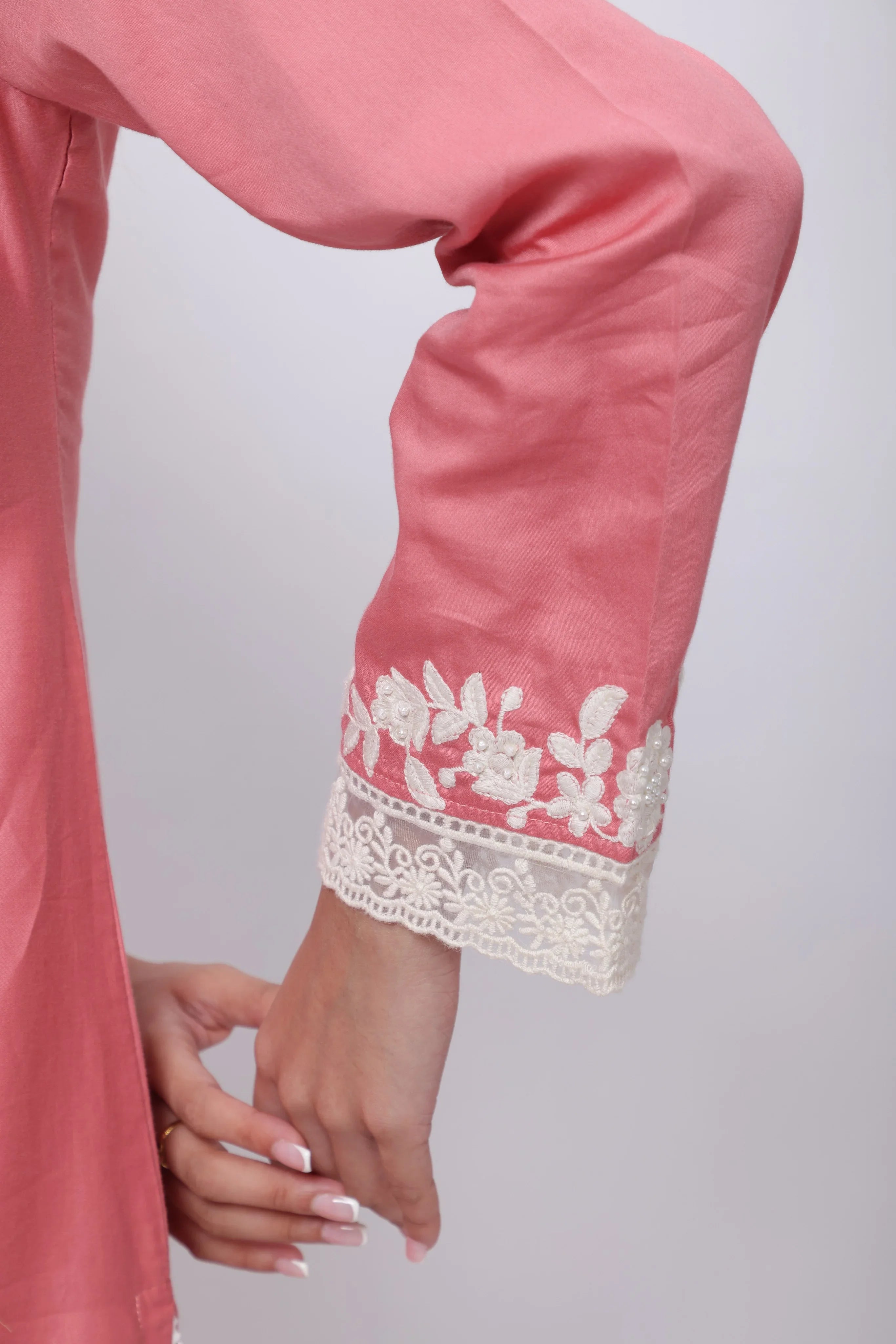 Embroidered Three Piece Suit Set in Onion Pink