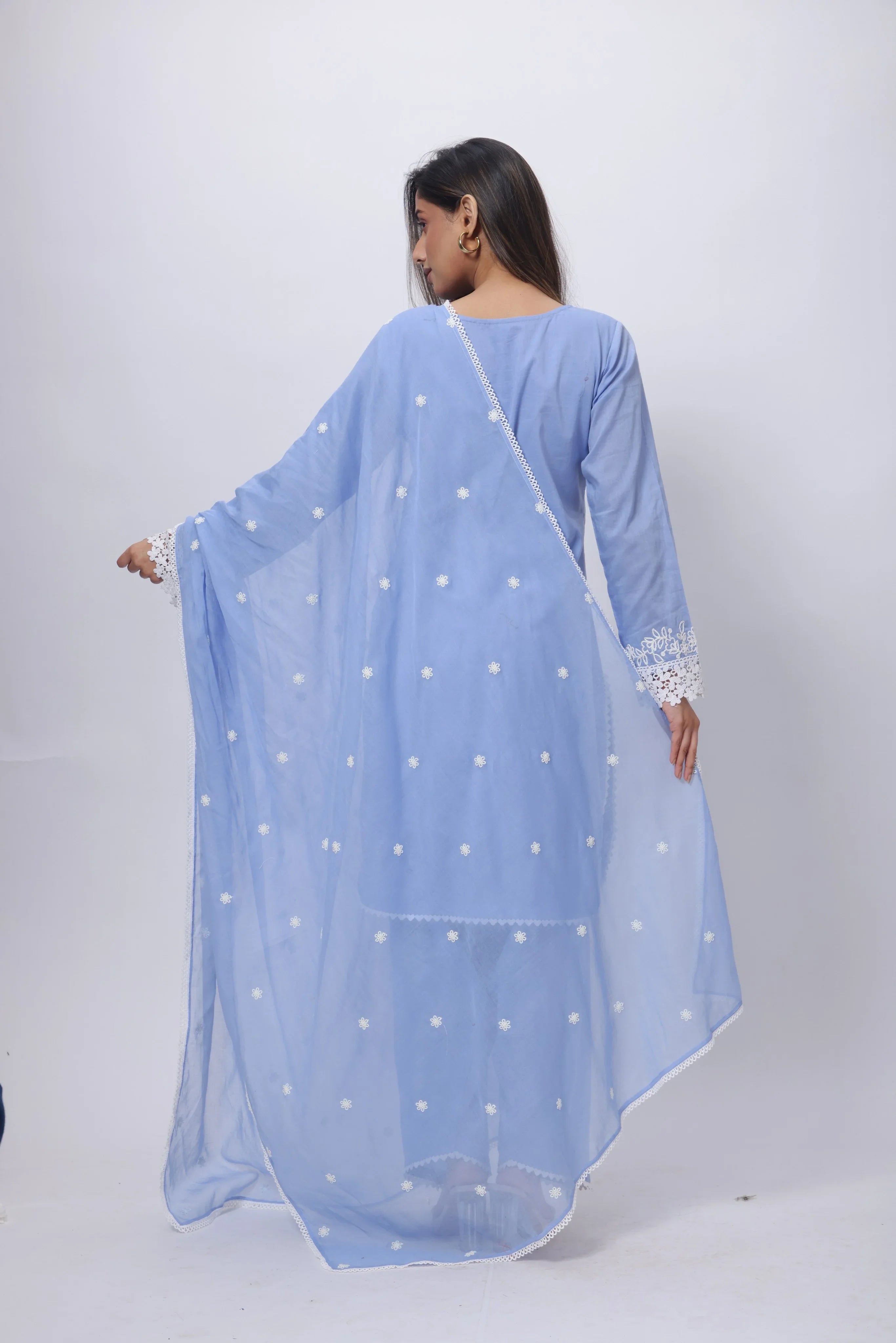 Embroidered Three Piece Suit Set in Lavender Blue
