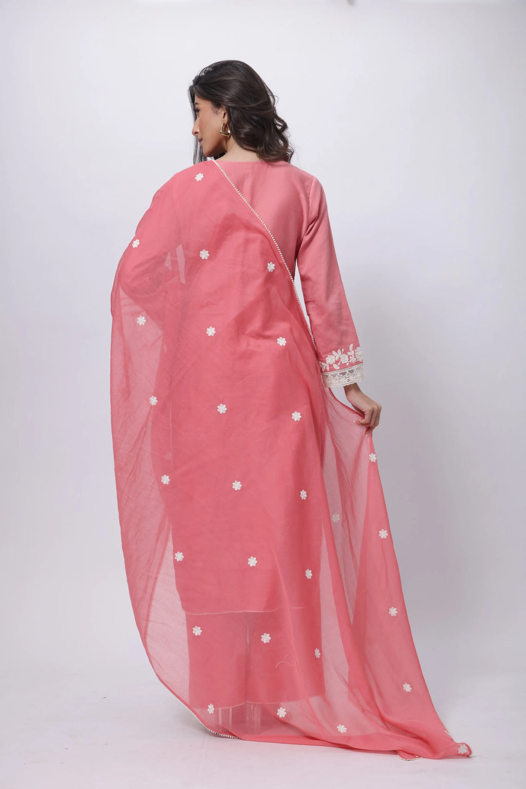 Embroidered Three Piece Suit Set in Onion Pink