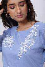 Embroidered Three Piece Suit Set in Lavender Blue