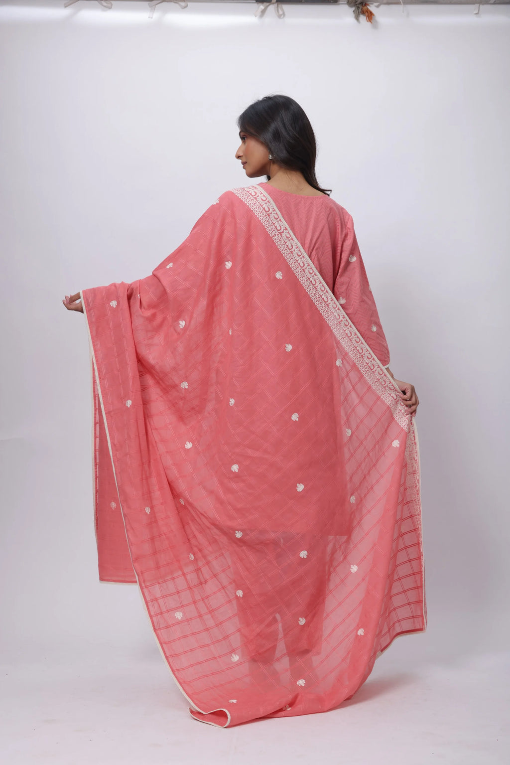 Embroidered and Textured Three Piece Suit Set in Onion Pink