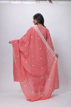 Embroidered and Textured Three Piece Suit Set in Onion Pink
