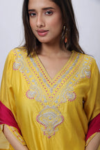 Embroidered Three Piece Suit Set with a Contrast Dupatta in Mango Yellow
