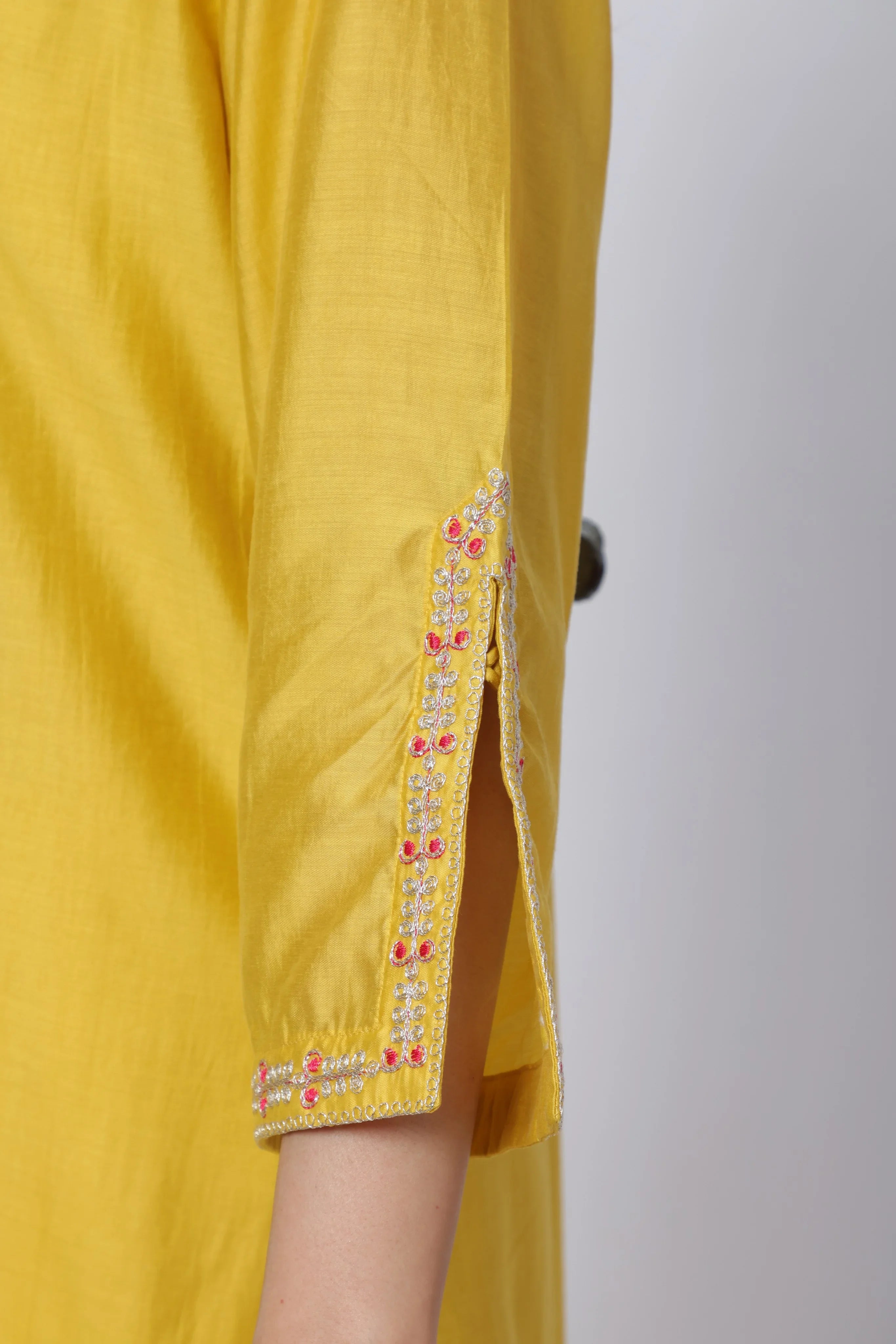 Embroidered Three Piece Suit Set with a Contrast Dupatta in Mango Yellow