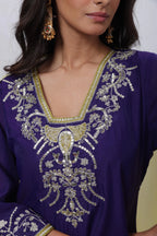Embroidered Three Piece Suit Set with a Contrast Dupatta in Voilet