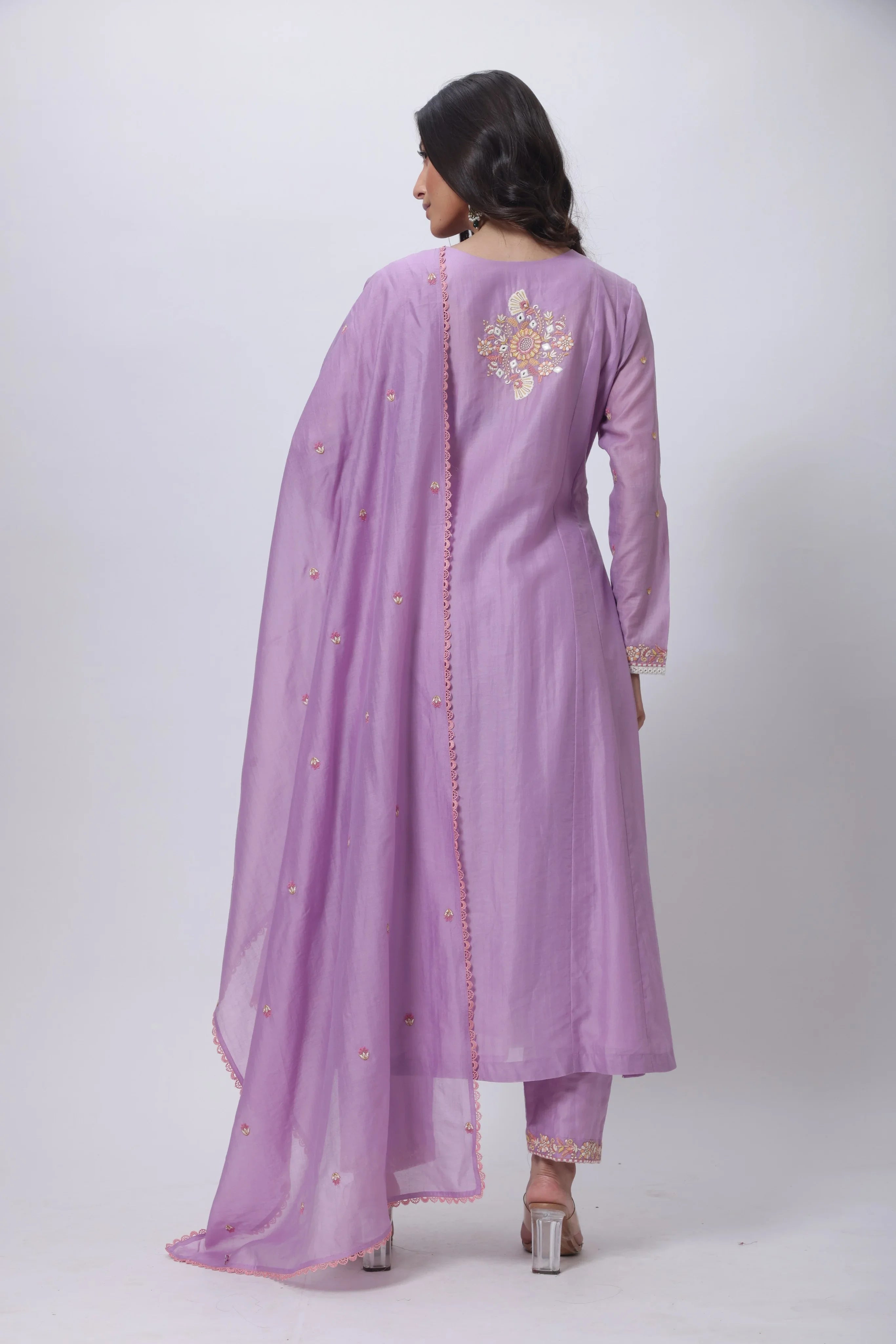Embroidered Three Piece Suit in Lilac
