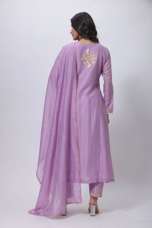Embroidered Three Piece Suit in Lilac