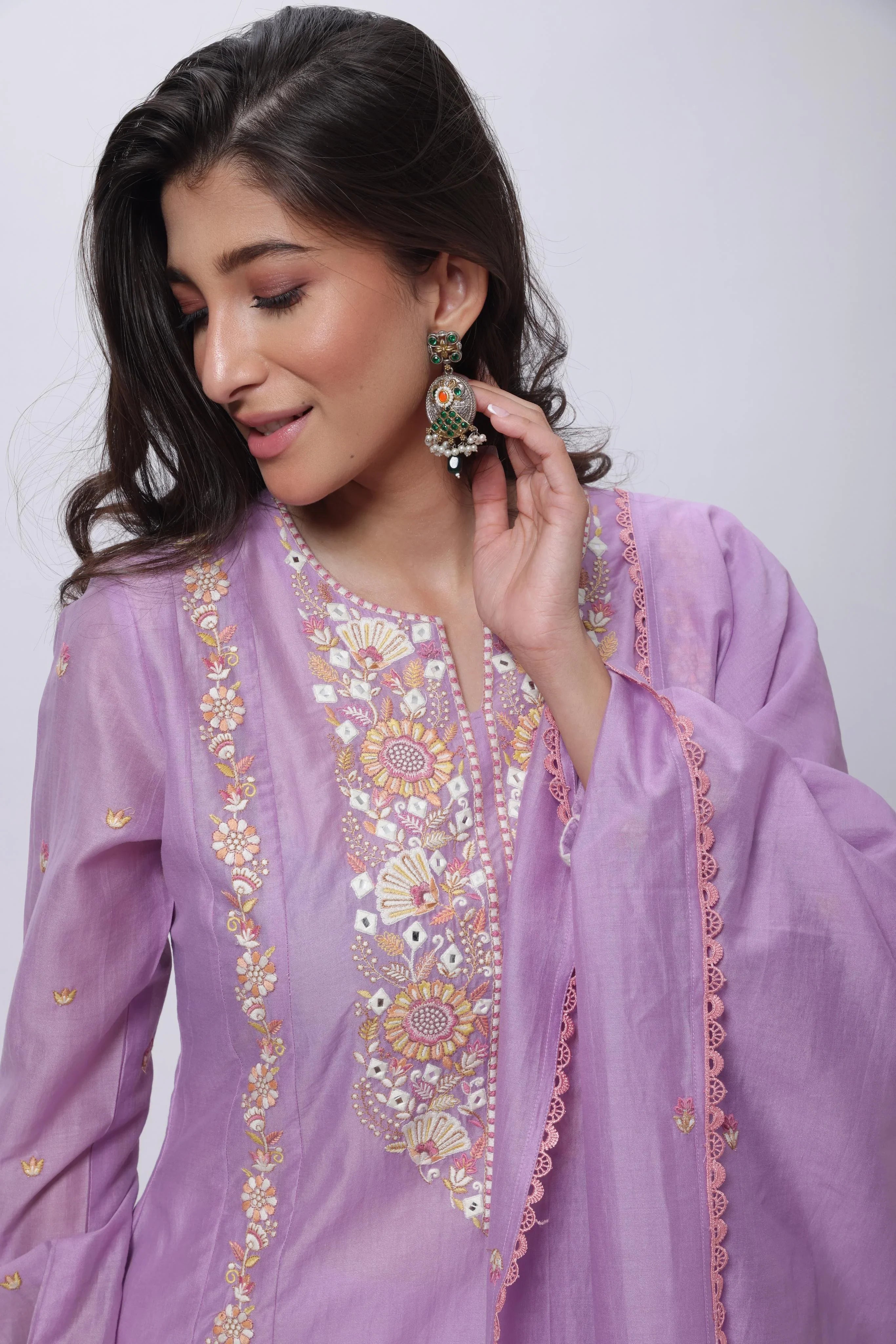 Embroidered Three Piece Suit in Lilac