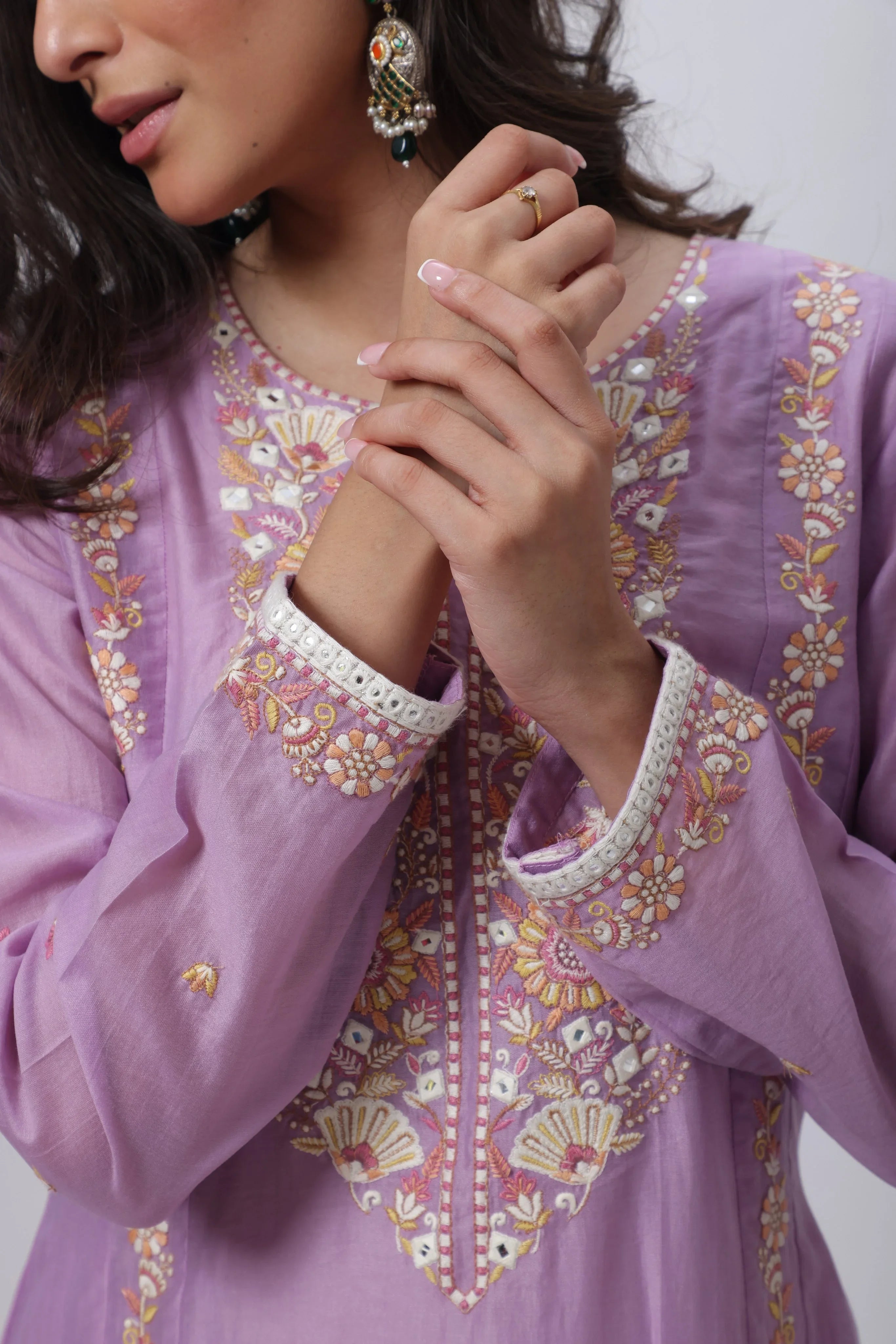 Embroidered Three Piece Suit in Lilac