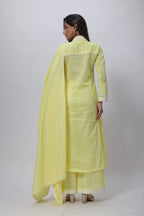 Embroidered Three Piece Suit Set in Lemon Yellow