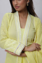 Embroidered Three Piece Suit Set in Lemon Yellow