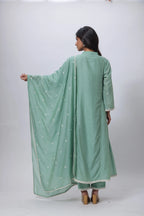 Embroidered Three Piece Suit in Sage Green