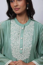 Embroidered Three Piece Suit in Sage Green