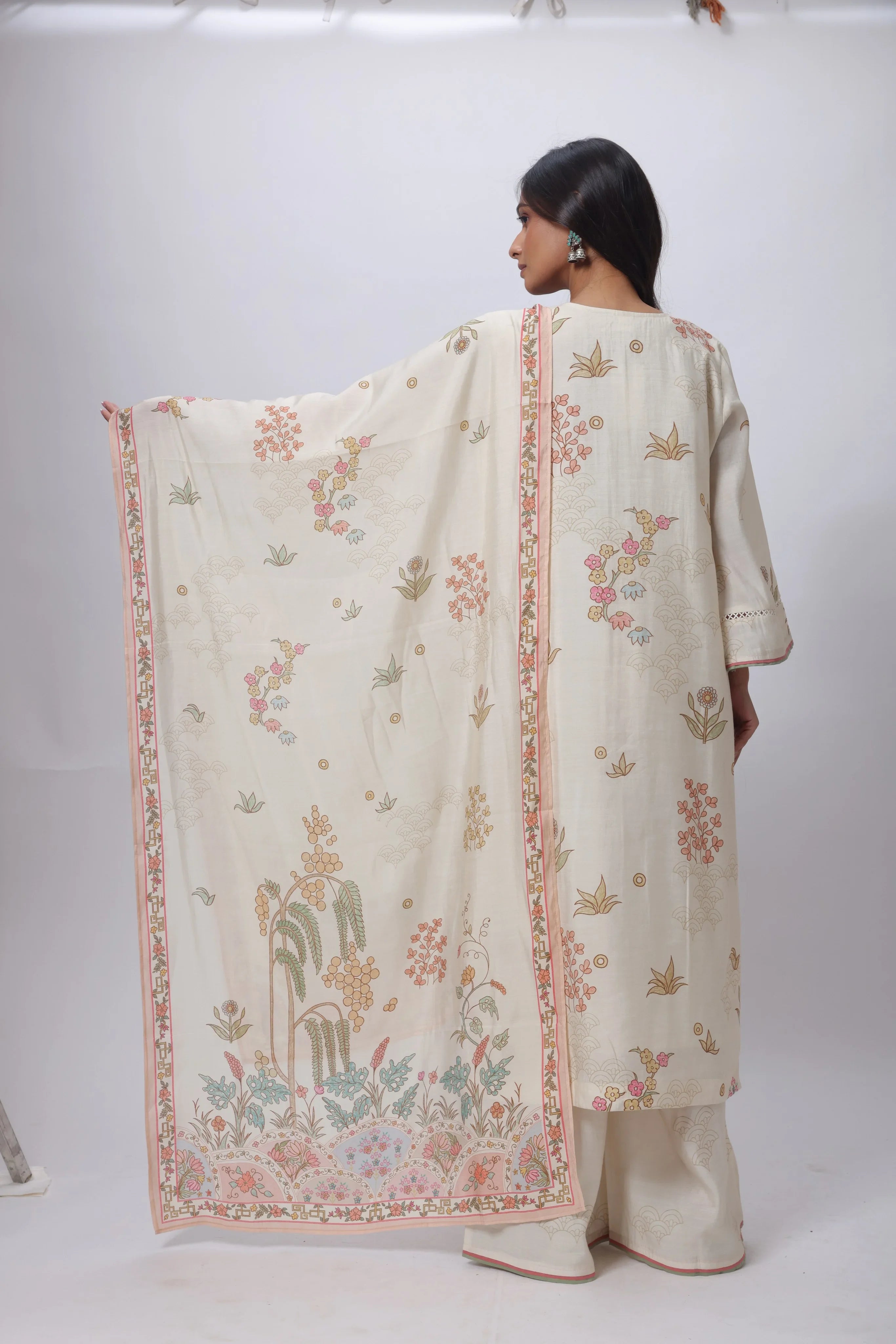 Printed Three Piece Suit Set in Ecru