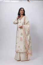 Printed Three Piece Suit Set in Ecru
