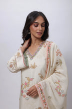 Printed Three Piece Suit Set in Ecru