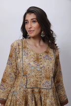 Three Piece Gown with a Contrast Dupatta in Brown and Blue
