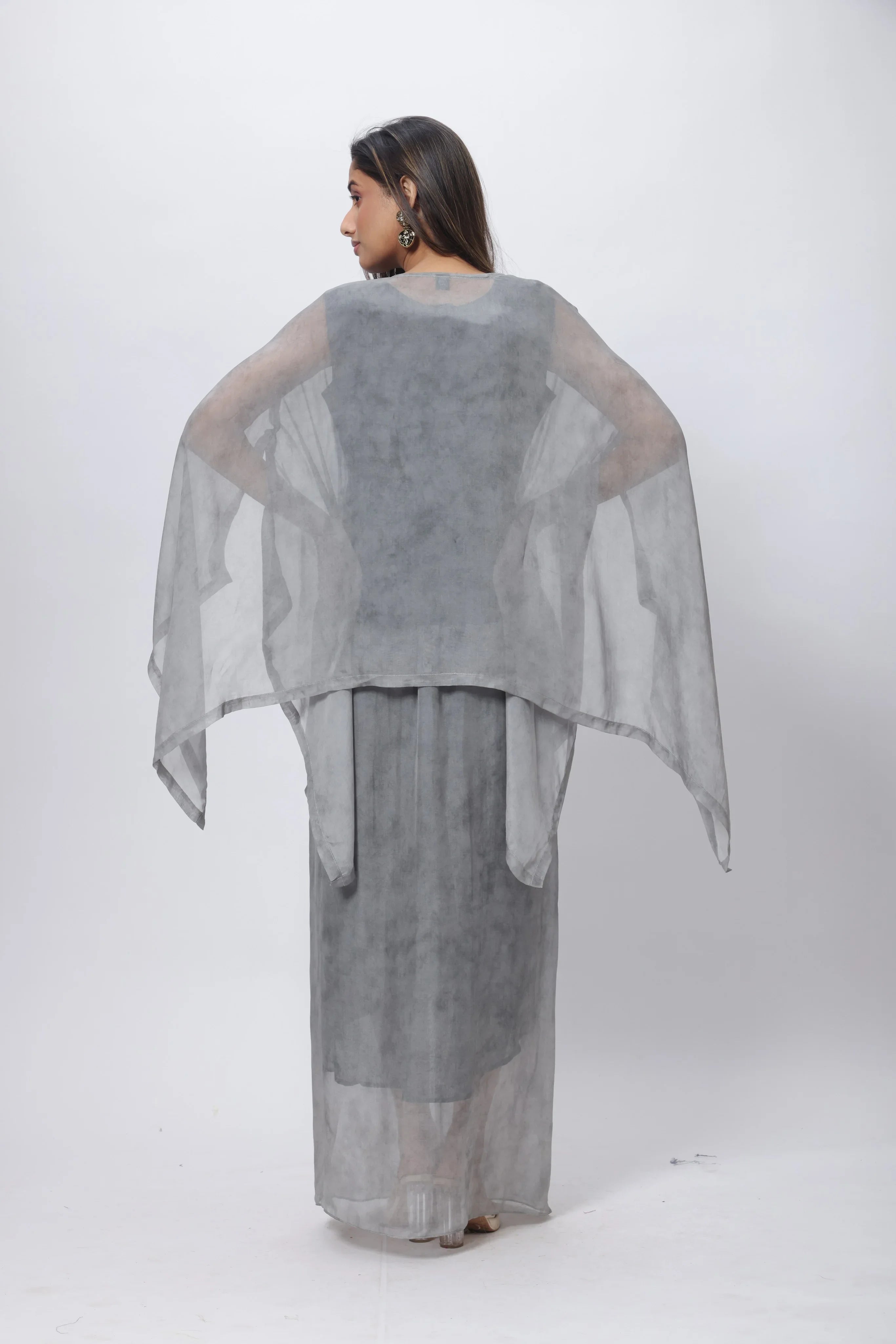 Kaftan Styled Coord Set in Steel Grey