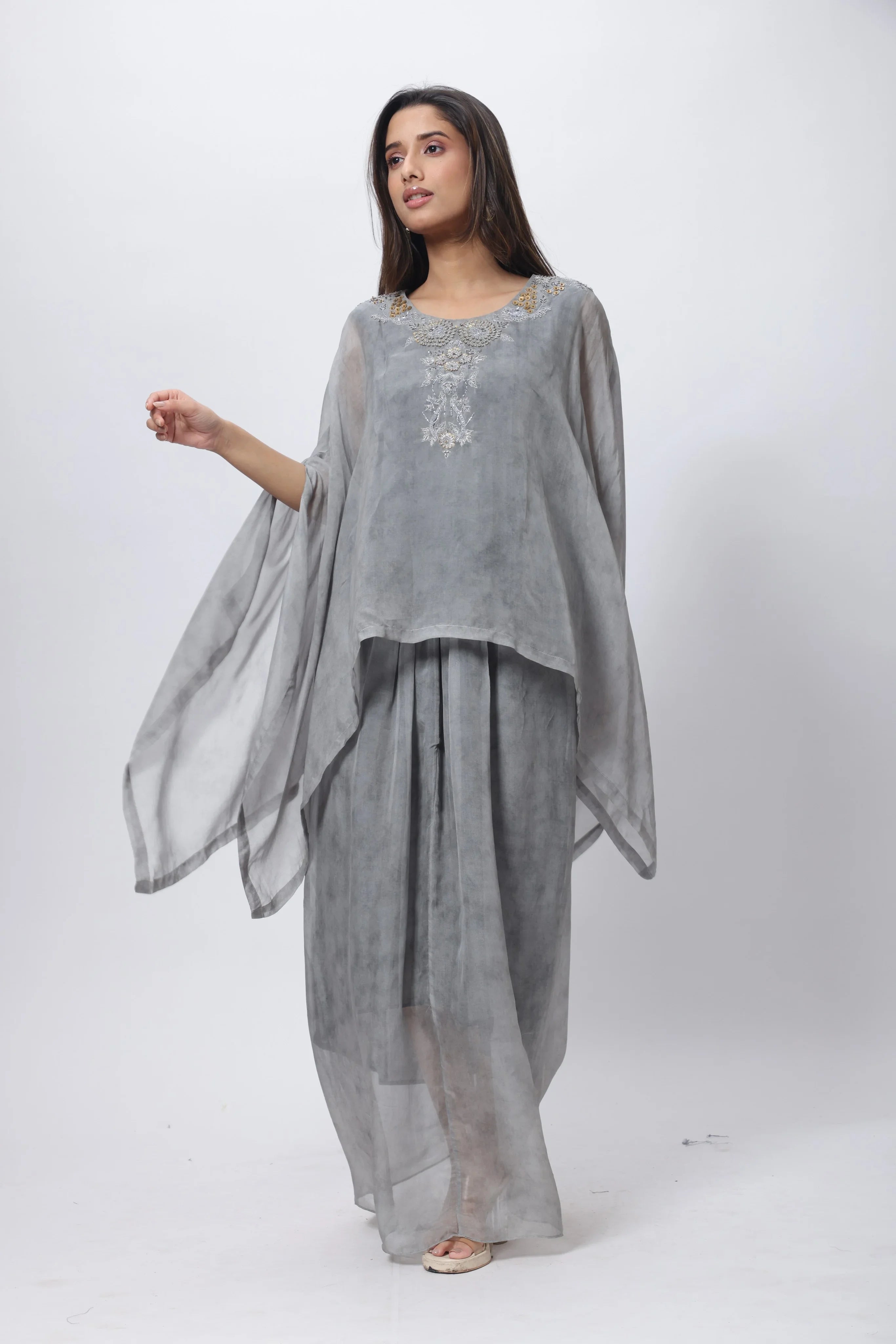 Kaftan Styled Coord Set in Steel Grey