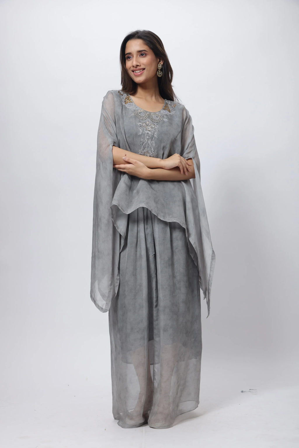 Kaftan Styled Coord Set in Steel Grey