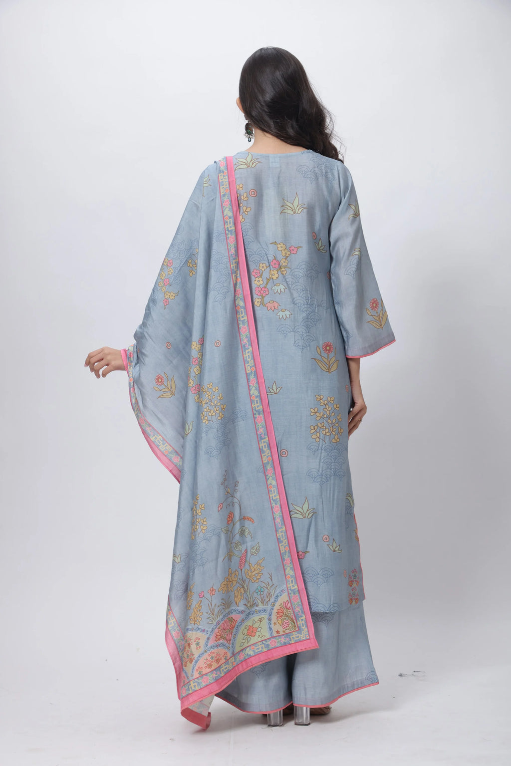 Printed Three Piece Suit Set in Steel Grey