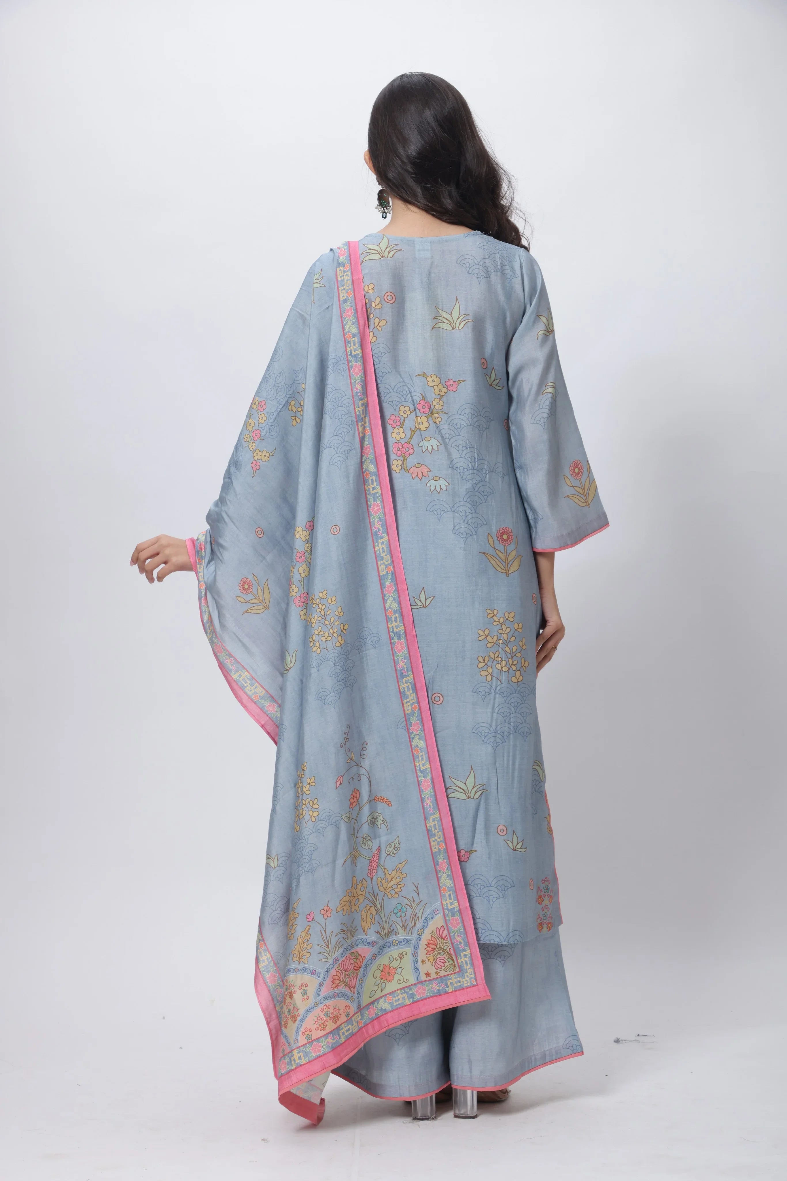 Printed Three Piece Suit Set in Steel Grey