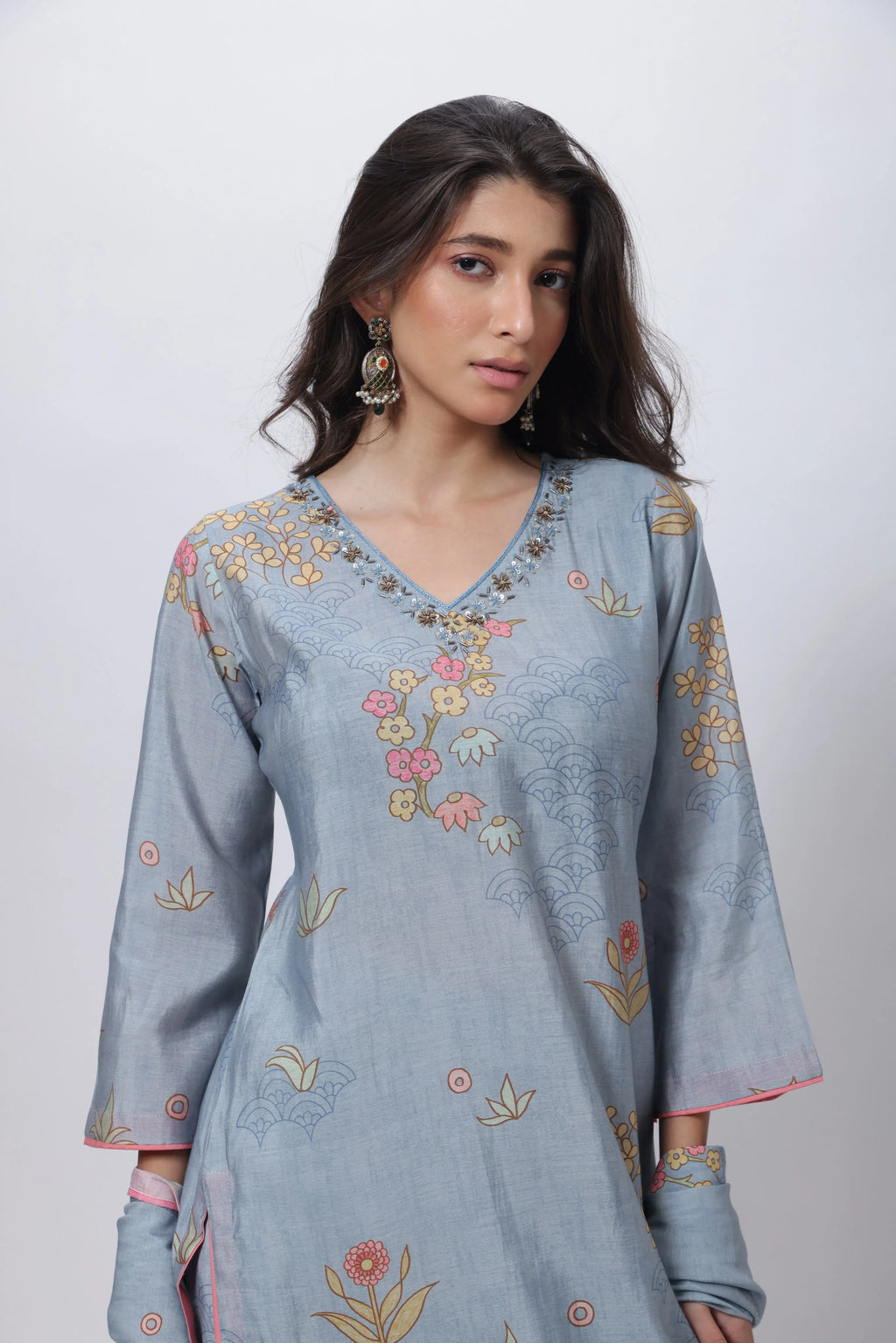 Printed Three Piece Suit Set in Steel Grey
