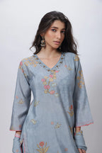 Printed Three Piece Suit Set in Steel Grey