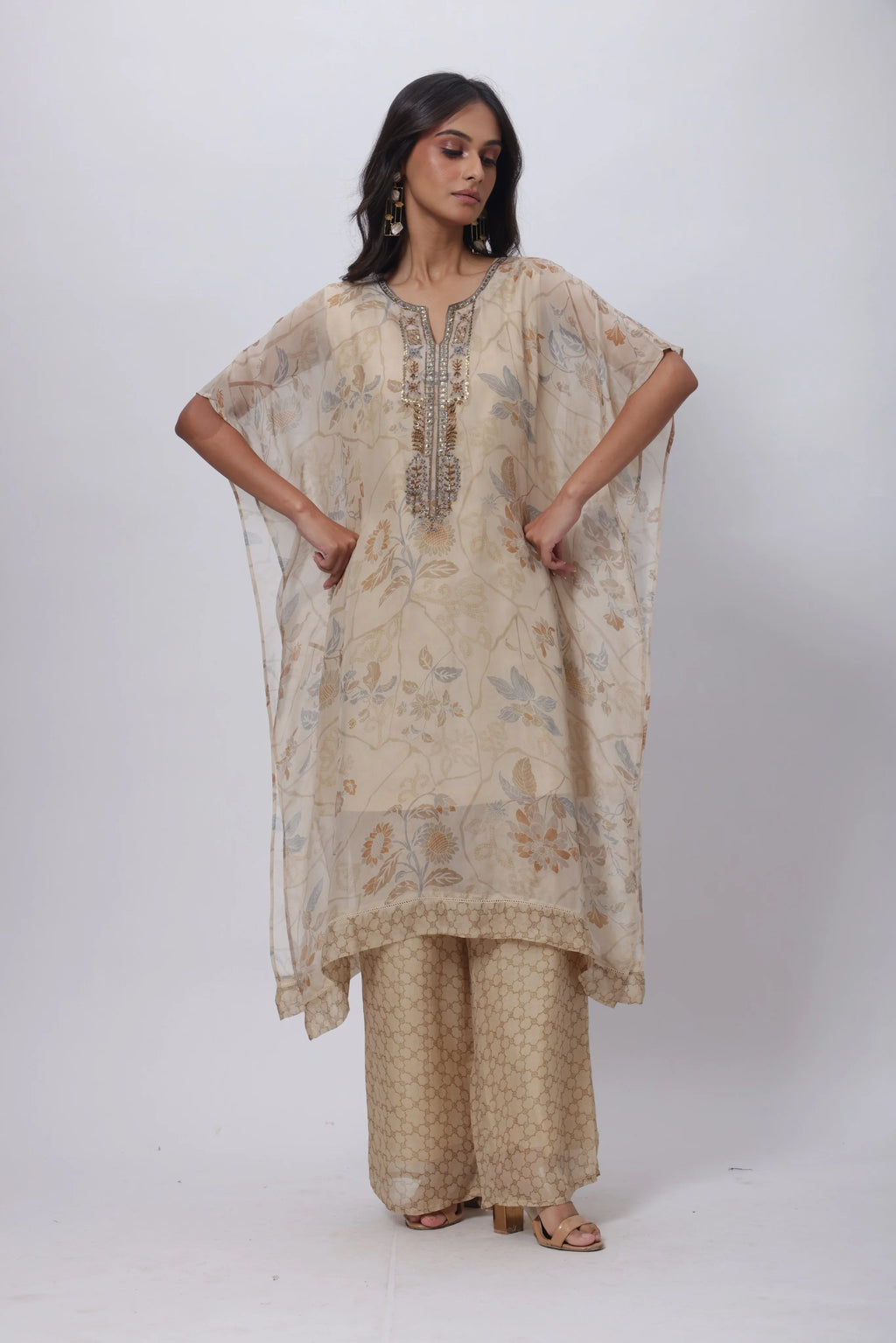 Kaftan Styled Coord Set in Ecru