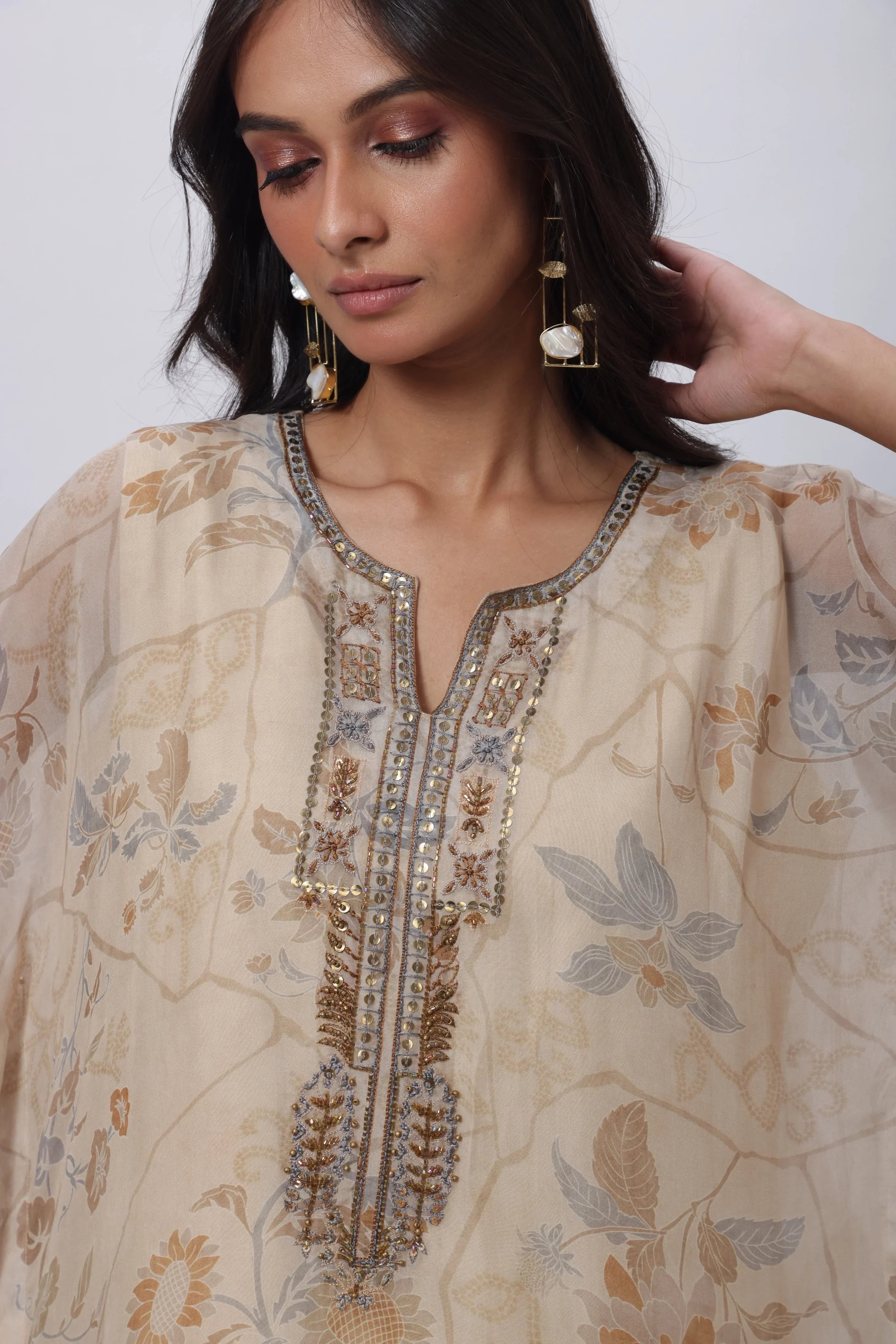 Kaftan Styled Coord Set in Ecru